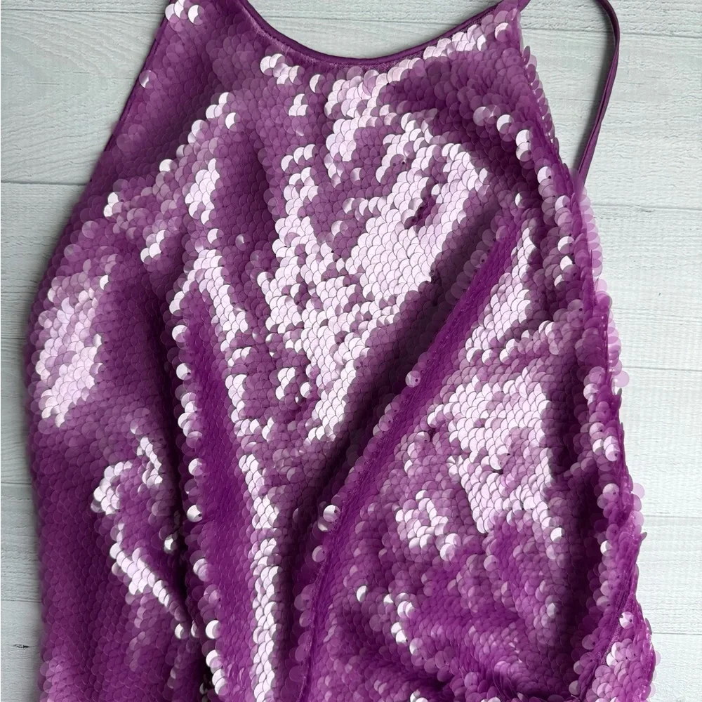 NWT Ronny Kobo Purple Sequin Halter Backless Gown Size S - Picture 7 of 11